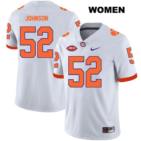 Women's Clemson Tigers #52 Tayquon Johnson Stitched White Legend Authentic Nike NCAA College Football Jersey UVO8846HR